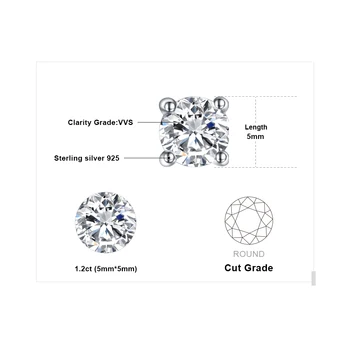 JewelryPalace Kolo 1ct Čistý 925 Sterling Silver Stud Náušnice Pre Ženy Darček Módne Šperky Simulované Diamondss Výročie