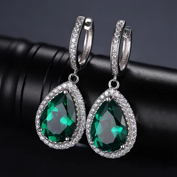 JewelryPalace Pevné 925 Sterling Silver Luxusné Hruška Rez 8.4 ct Zelená Vytvorené Smaragdové Náušnice Jemné Šperky pre Ženy