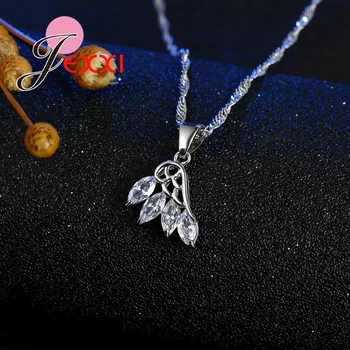 JEXXI 2017 Módne Krištáľové Krídla Šperky Sady Luxusných Strany CZ 925 Sterling Silver Prívesok Náhrdelník&Náušnice Jemné Šperky