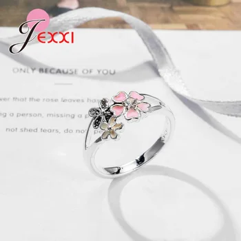 JEXXI 2018 Hot Roztomilý Multi Farba Kvetu Krúžky Vysokej Kvality 925 Sterling Silver Krúžky Pre Ženy, Svadobné Zapojenie Krištáľové Šperky