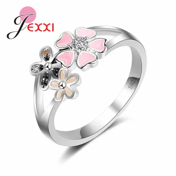 JEXXI 2018 Hot Roztomilý Multi Farba Kvetu Krúžky Vysokej Kvality 925 Sterling Silver Krúžky Pre Ženy, Svadobné Zapojenie Krištáľové Šperky