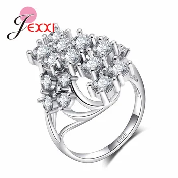 JEXXI 2018 Nové Jedinečné Ženy Prst Prsteň Atraktívne Biele Okrúhle Crystal Šperkov pre Party Promotion 925 Sterling Siler Bague