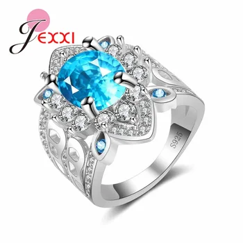 JEXXI 2018 Veľký Kruh 925 Sterling Silver Prstene Pre Ženy 3A Modrá CZ Zirkónmi, Šperky Veľkosti 6 7 8 9 10 turecký Šperky Anel