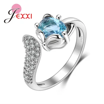 JEXXI 3 Farebné prevedenie Zelená/Modrá 925 Sterling Silver Šperky Crystal pre Dievčatá Špeciálne Zvieracie Krúžky Fox Resizable Anillos