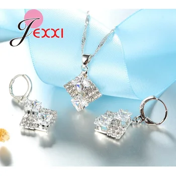 JEXXI 6 Farieb, Módne, Elegantné Námestie Plné Jasné Drahokamu Svadobné Svadobné Šperky Sady Pre Ženy Strieborných Šperkov Crystal Sady
