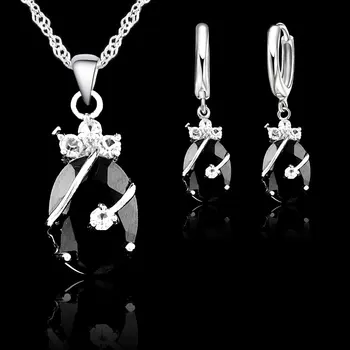 JEXXI 7 Farieb Jednoduché Oválne Cubic Zirconia Ženy Šperky Sady Svadobné 925 Sterling Silver Náhrdelník Prívesok Náušnice, Sety