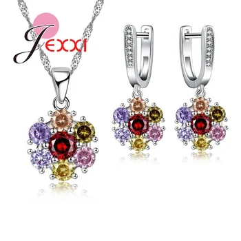 JEXXI 925 Sterling Silver Luxusné Kvetinové Dizajn Šperky Nastaviť Náušnice, Náhrdelník s Príveskom, Dekorácie, Svadobné Dekorácie