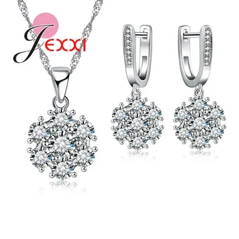 JEXXI 925 Sterling Silver Luxusné Kvetinové Dizajn Šperky Nastaviť Náušnice, Náhrdelník s Príveskom, Dekorácie, Svadobné Dekorácie