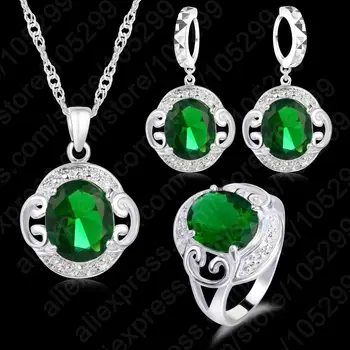 JEXXI 925 Sterling Silver Najlepšiu Kvalitu Zelená Kubický Zirkón Crystal Módne Šperky Sady Prívesok Náhrdelník & Náušnice& Krúžok