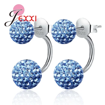 JEXXI Candy Farby Shinning Plný Crystal CZ Dvojitý Loptu Stud Náušnice pre Ženy 925 Sterling Silver Brincos Šperky 10 Farba