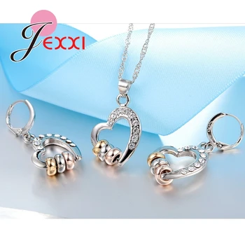 JEXXI Elegantné Svadobné Šperky Sady Pre Ženy, Horúce Nové CZ Zirkón 925 Sterling Silver Zapojenie Srdce Náhrdelníky Náušnice Nastaviť