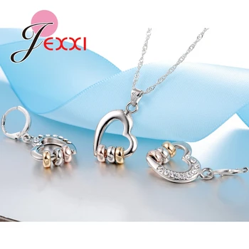 JEXXI Elegantné Svadobné Šperky Sady Pre Ženy, Horúce Nové CZ Zirkón 925 Sterling Silver Zapojenie Srdce Náhrdelníky Náušnice Nastaviť