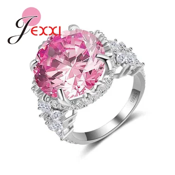JEXXI Európske Ženy Ružová Rakúskeho Kryštálu 925 Sterling Silver Zásnubné Prstene So Zirkónmi Kapely Žena Anillos