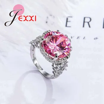 JEXXI Európske Ženy Ružová Rakúskeho Kryštálu 925 Sterling Silver Zásnubné Prstene So Zirkónmi Kapely Žena Anillos