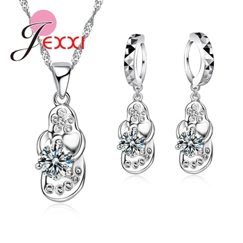 JEXXI Hot Predaj CZ Kryštálmi Narodeninám Pohode Papuče Šperky Sady 925 Sterling Silver Náhrdelník s Príveskom, Náušnice, Doplnky