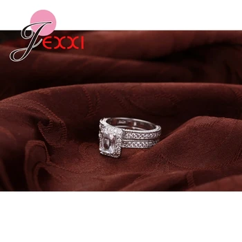 JEXXI Hot Predaj Módnych 2 Ks 925 Sterling Silver Námestie Vystrihnúť Bielymi Zirkónmi Prst Krúžky Ženy, Svadobné Zapojenie Bijoux