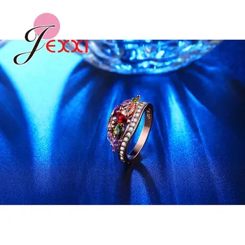 JEXXI Jasné Shinning Candy Farby Crystal Kameň Prívesok, Prsteň pre Ženy Rose Gold Prstene, Svadobné Doplnky