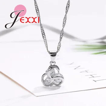 JEXXI Jedinečný Dizajn CZ Kryštálmi Trojuholník Prívesok Šperky Set 925 Sterling Silver Ženy Náhrdelník & Hoop Náušnice Nastaviť