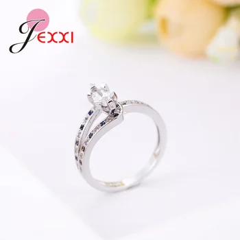 JEXXI Jednoduchý Štýl 925 Sterling Silver Ring S Shinning Biela Modrá Drahokamu Pre Elegantný Lady Svadobné & Výročie Darček