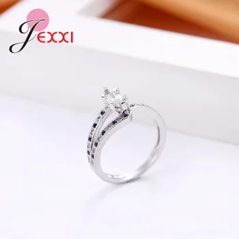 JEXXI Jednoduchý Štýl 925 Sterling Silver Ring S Shinning Biela Modrá Drahokamu Pre Elegantný Lady Svadobné & Výročie Darček