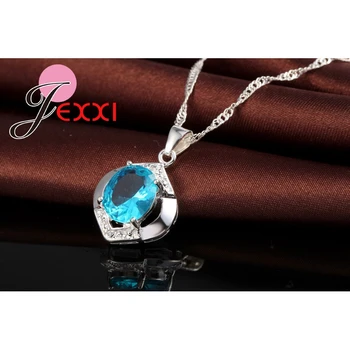 JEXXI Klasické 925 Sterling Silver Top Triedy AAA++ CZ Zirkón Svadobné Engagment Náhrdelník+Bránka Modré Náušnice Šperky Sady Dary