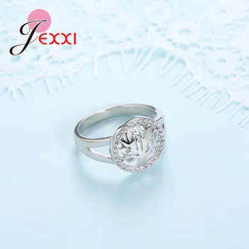JEXXI Kolo 925 Sterling Silver Prstene Pre Ženy Strom Tvar Príslušenstvo Šperky CZ Kryštálmi Anillos Výročie Darčeky