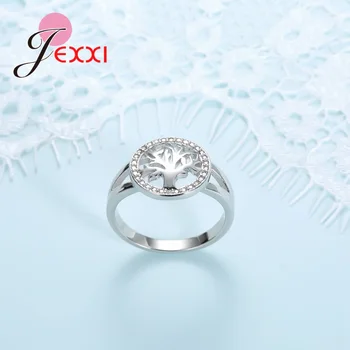 JEXXI Kolo 925 Sterling Silver Prstene Pre Ženy Strom Tvar Príslušenstvo Šperky CZ Kryštálmi Anillos Výročie Darčeky