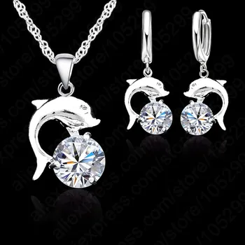 JEXXI Kvalitné Módne Svadobné Svadobné Šperky Set Pre Ženy, 925 Sterling Silver CZ Náhrdelníky Náušnice Dolphin Sady
