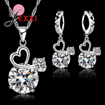JEXXI Luxusné Cubic Zirconia Srdce Golier Náhrdelník 925 Sterling Silver Šperky Sady Visieť Náušnice Romantické Svadobné Party