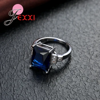 JEXXI Luxusné Princezná Rez Modrá CZ Kryštálmi Zásnubné Prstene Módne Svadobné Šperky 925 Sterling Silver Ženy Snubné Prstene Band
