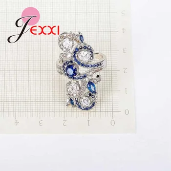 JEXXI Módne Promise Ring Pre Ženy Krúžky Blue & White CZ Spevnené Veľkoobchod 925 Sterling Silver Módne Šperky Príslušenstvo