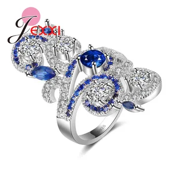 JEXXI Módne Promise Ring Pre Ženy Krúžky Blue & White CZ Spevnené Veľkoobchod 925 Sterling Silver Módne Šperky Príslušenstvo