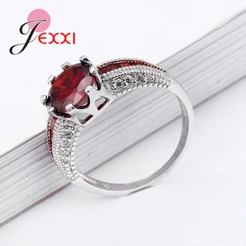 JEXXI Módne Red Crystal Snubné Prstene Pre Nevestu 925 Sterling Silver Šperky Ženy CZ Drahokamu Zapojenie Výročie Krúžok