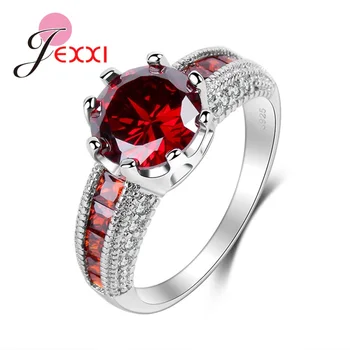 JEXXI Módne Red Crystal Snubné Prstene Pre Nevestu 925 Sterling Silver Šperky Ženy CZ Drahokamu Zapojenie Výročie Krúžok