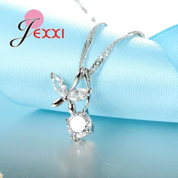 JEXXI Módne Sveter Prívesok Kolo Crystal Silver s Dlhým Reťazcom Náhrdelník Krásna Víla, Motýľ Šperky Pre Elegantné Ženy