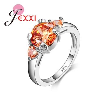 JEXXI Módne Výročie Prstene Pre Ženy Ročníka Orange CZ Kryštálmi 925 Sterling Silver Zásnubné Prstene Pre Dámu