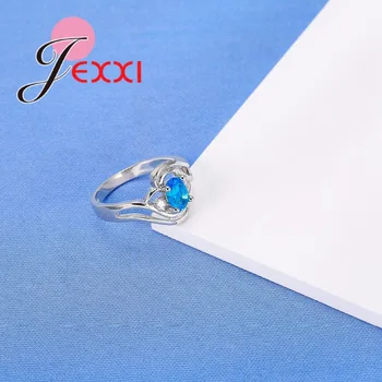 JEXXI Najnižšiu Cenu Vysoko Kvalitné 925 Sterling Silver Šperky Ženy Prst Prsteň Nový Príliv Twist Slučky Oválny Modrý CZ Krúžok pre Dámy