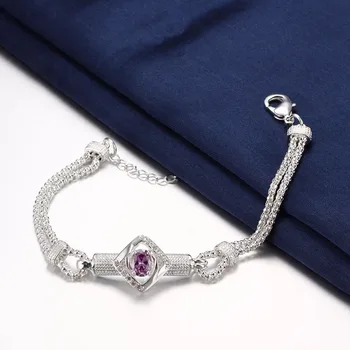 JEXXI Najnovšie Elegantné Ženy Darček Šperky 925 Sterling Silver s Fialovým CZ Kryštálmi Lano Dizajn Náramkov Lady Náramok Bangles