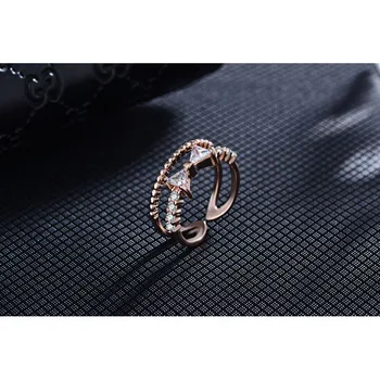 JEXXI Najnovší Štýl Dámske Elegantné Bowknot Krúžok Vysokej Kvality Jasné AAA+ Zirkón Crystal Otvoriť Krúžky Mincový Striebro Šperky