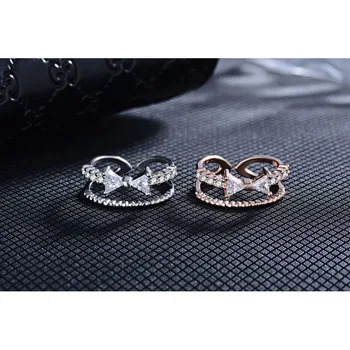 JEXXI Najnovší Štýl Dámske Elegantné Bowknot Krúžok Vysokej Kvality Jasné AAA+ Zirkón Crystal Otvoriť Krúžky Mincový Striebro Šperky