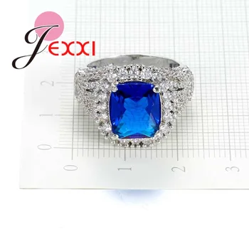 JEXXI Nové Módne Luxusné Svadobné Zásnubné Prstene pre Milovníkov Námestie Modrý Zirkón 925 Silver Micro Pave Crystal Večnosti Krúžok