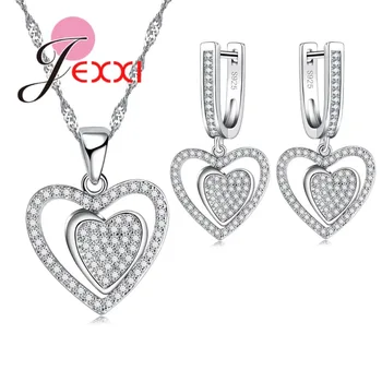 JEXXI Nový Príchod Crystal Srdci Módnej Bižutérie Sady 925 Sterling Silver pre Ženy, Náhrdelníky Náušnice, Sety