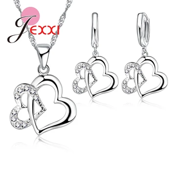 JEXXI Nový Romantický Svadobný Milovníkov Darček Príslušenstvo 925 Sterling Silver Náhrdelníky Náušnice Crystal Milujúceho Srdca Šperky Sady Ženy