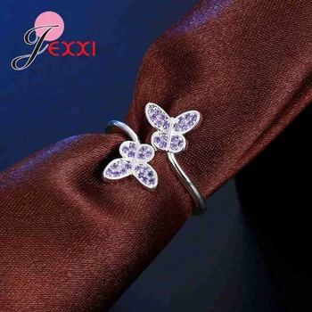 JEXXI Nádherné 925 Sterling Silver Motýľ Otvoriť Prstene Pre Ženy Strany Darom Fialové Kubický Zirkón Zapojenie snubný Prsteň Bijoux