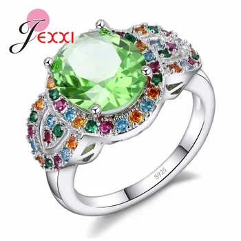 JEXXI Nádherný Zelený Drahokamu Krúžok Vintage Snubné Prstene Pre Ženy Móda 925 Sterling Silver Šperky Pre milovníka
