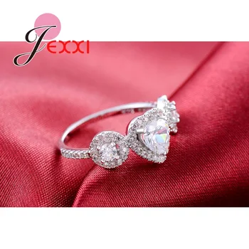 JEXXI Romantická Láska Srdce Crystal Krúžky Pre Svadobné Šperky Rýdzeho Striebra 925 CZ Zapojenie Výročie Prst Krúžky
