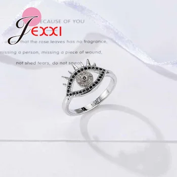 JEXXI Román Black & White Micro Cubic Zirconia Oko Dizajn Krúžky 925 Sterling Silver Prst Šperky pre Ženy, Dievčatá Narodeniny