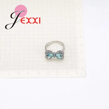 JEXXI Roztomilý motýlik Modrej CZ Kamenný Kruh, 925 Sterling Silver Luxusné Módne Koktail Party Krúžok Značky Šperky Pre Ženy, Svadobné