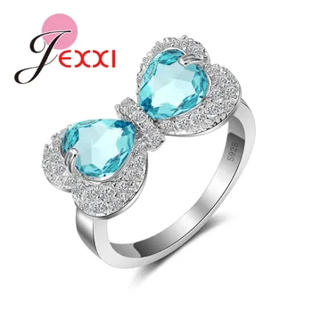 JEXXI Roztomilý motýlik Modrej CZ Kamenný Kruh, 925 Sterling Silver Luxusné Módne Koktail Party Krúžok Značky Šperky Pre Ženy, Svadobné