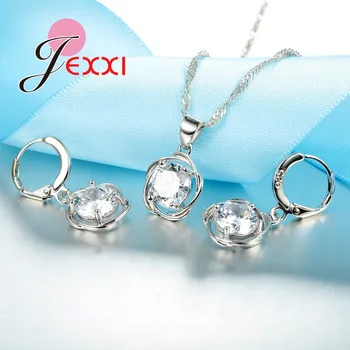 JEXXI Strieborné Šperky Set Pre Ženy 2018 Módny Prvok Rakúskeho Kryštálu Prívesok Náhrdelníky Hoop Náušnice Svadobné Šperky Sady
